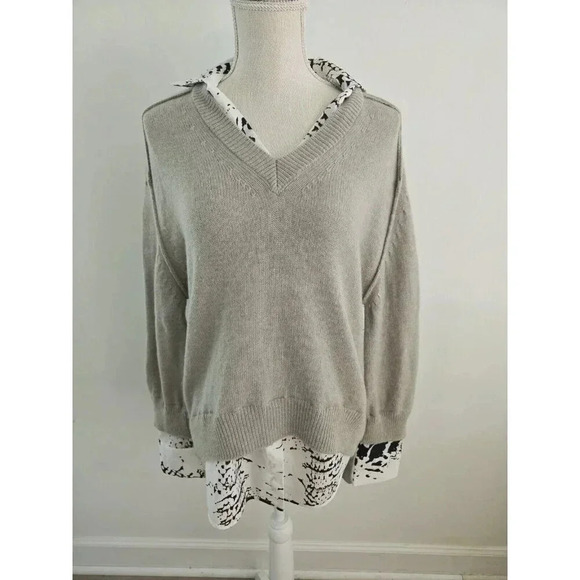 Brochu Walker Looker Cashmere Wool Layered V-Neck Oversize Sweater FLAWS size S - Picture 10 of 16